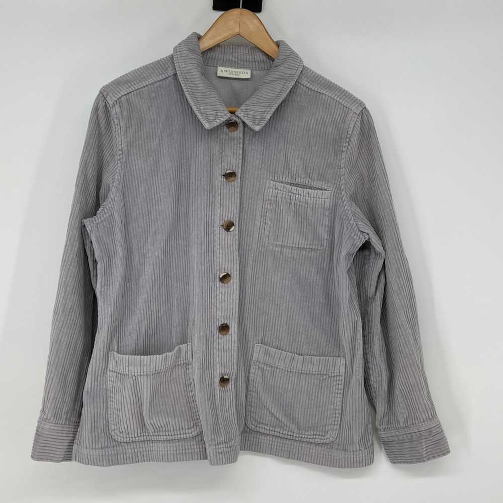 Appleseeds Gray‎ Corduroy Button Up Long Sleeve Shacket Size PL Chore Coat